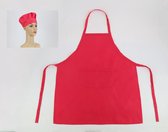 Tablier de cuisine - uni rouge/rose avec toque - Katoen - 14 ans à .... - 60 cm * 71 cm