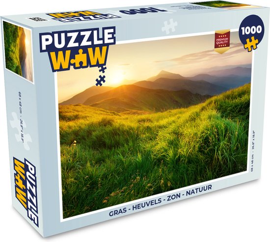 Foto: Puzzel gras heuvels zon natuur landschap legpuzzel puzzel 1000 stukjes volwassenen