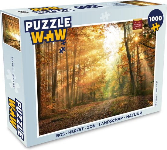 Foto: Puzzel bos herfst zon landschap natuur bomen bladeren legpuzzel puzzel 1000 stukjes volwassenen