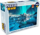 Puzzel Noorderlicht - IJs - Sneeuw - Noorwegen - Blauw - Bergen - Legpuzzel - Puzzel 1000 stukjes volwassenen