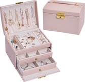 Belleza Beauty titulaire de bijoux de Luxe - boîte à bijoux - Bijoux stockage - Coffret à Bijoux - boîte à bijoux - / Collier / Ring Boucles d' Boucles d'oreilles / Montre - Rose - Avec serrure