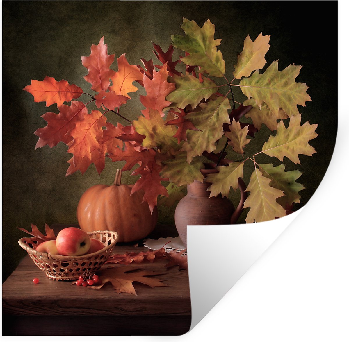 Muurstickers - Sticker Folie - Stilleven - Pompoen - Bladeren - Appel - Kersen - Herfst - 