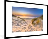 Fotolijst incl. Poster - Duin - Zonsondergang - Horizon - Strand - Gras - 90x60 cm - Posterlijst