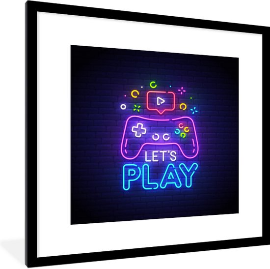 Game Poster Gaming Neon Let's Play Controller Quotes 40x40