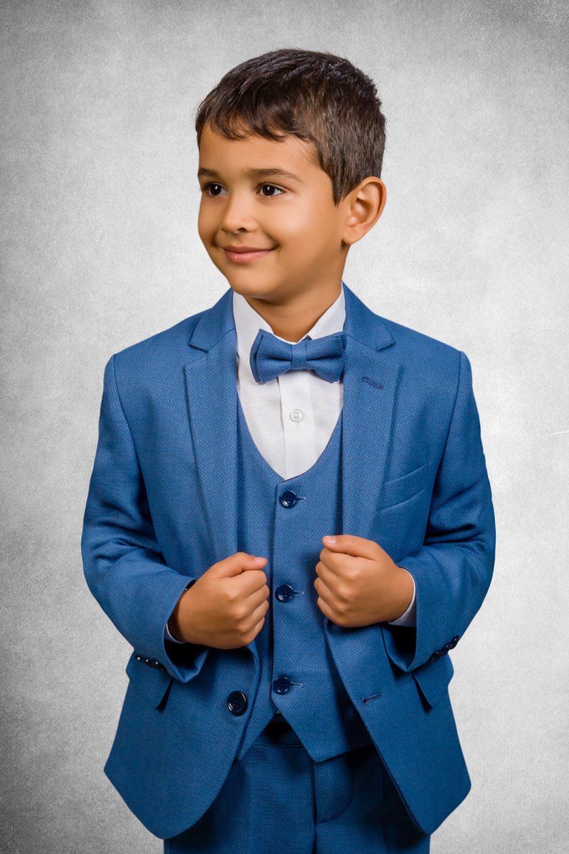 Kinder smoking blauw (80) 5delig Kinder smoking pak jongens kleding set kinderpak kostuum suit communie nette slim fit pak bruidsjonker