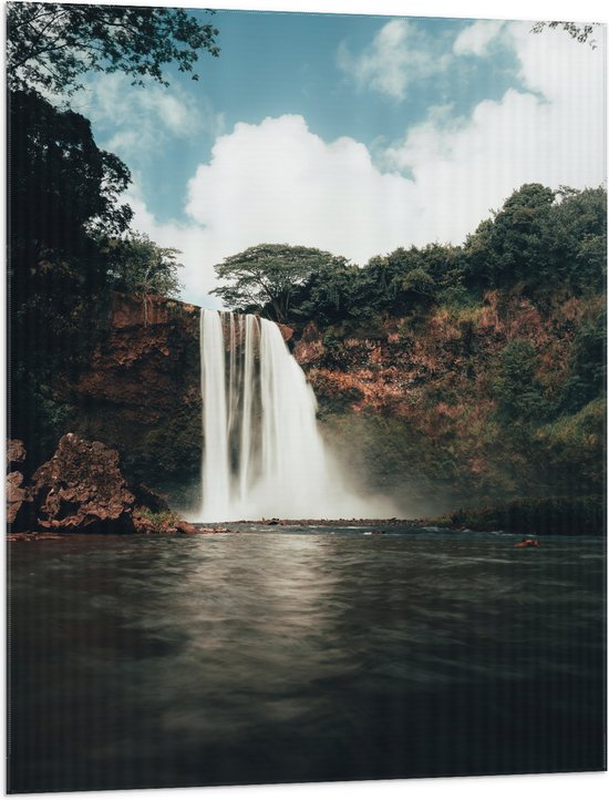 WallClassics - Drapeau - Chute d'eau élevée dans le lac - Photo 75x100 cm sur drapeau en polyester