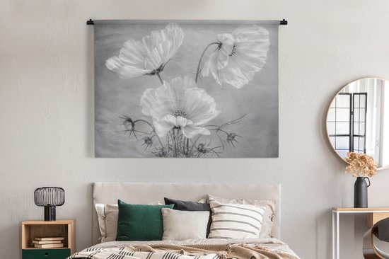 Tapisserie - Toile murale - Nature morte - Fleurs - Zwart et blanc - Coquelicot - Botanique - 180x135 cm - Tapisserie