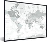 Fotolijst incl. Poster - Wereldkaart - Wit - Grijs - Aarde - 40x30 cm - Posterlijst