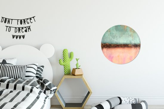 WallCircle® Wandcirkel 30x30 cm - Muurcirkel Goud - Verf - Abstract - Groen - Roze - Muurdecoratie woonkamer - Wanddecoratie slaapkamer - Kamer decoratie accessoires - Ronde schilderijen