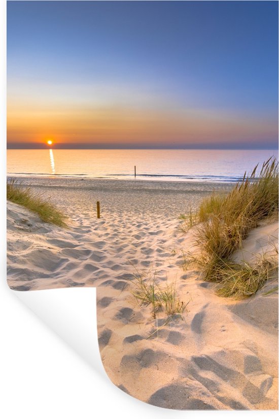 Muurstickers – Sticker Folie – Duin – Zonsondergang – Horizon – Strand – Gras – 20×30 cm – Plakfolie – Muurstickers Kinderkamer – Zelfklevend Behang