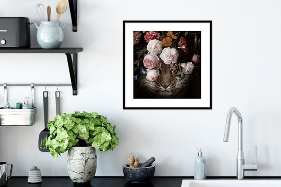 Cadre photo avec affiche - Fleurs - Jan Davidsz de Heem - Tigre - Peinture - Nature morte - Maîtres anciens - 40x40 cm - Cadre pour affiche