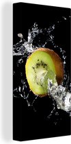 Canvas schilderij 80x160 cm - Wanddecoratie Kiwi - Fruit - Stilleven - Water - Zwart - Muurdecoratie woonkamer - Slaapkamer decoratie - Kamer accessoires - Schilderijen