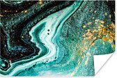 Poster Marmerlook - Blauw - Goud - Glitter - Luxe - Marmer - 90x60 cm
