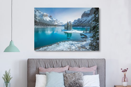 Tableau Peinture Paysage - Neige - Hiver - Water - Berg - 150x100 cm - Décoration murale