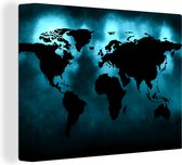 Canvas Wereldkaart - 120x90 - Wanddecoratie Wereldkaart - Zwart - Blauw