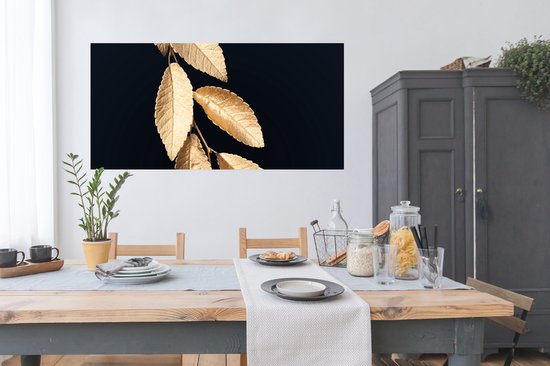 Poster Feuilles - Zwart - Or - Luxe - Plantes - 150x75 cm - Décorations de Noël - Décoration de Noël pour intérieur - Noël