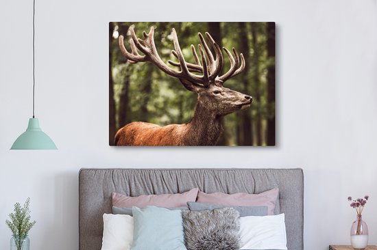 Tableau sur toile 160x120 cm - Décoration murale Cerf - Nature - Bois - Forêt - Animaux - Décoration murale murale salon - Décoration chambre - Accessoires chambre - Peintures