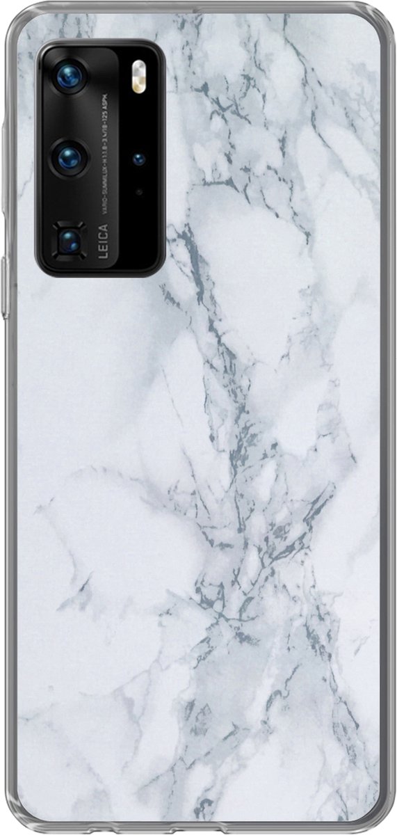 Telefoonhoesje Geschikt voor Huawei P40 Pro hoesje - Marmer print - Patroon - Gijs - Wit - Marmer printlook - Luxe - Siliconen Telefoonhoesje Telefoonhoesje