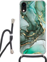 Coque avec cordon iPhone XR - Goud - Marbre - Vert - Luxe - Aspect marbre - Grijs - Siliconen - Bandoulière - Coque arrière avec cordon - Coque pour téléphone avec cordon - Coque avec corde