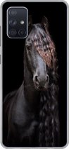 Geschikt voor Samsung Galaxy A51 hoesje - Paarden - Fries - Manen - Zwart - Dieren - Siliconen Telefoonhoesje