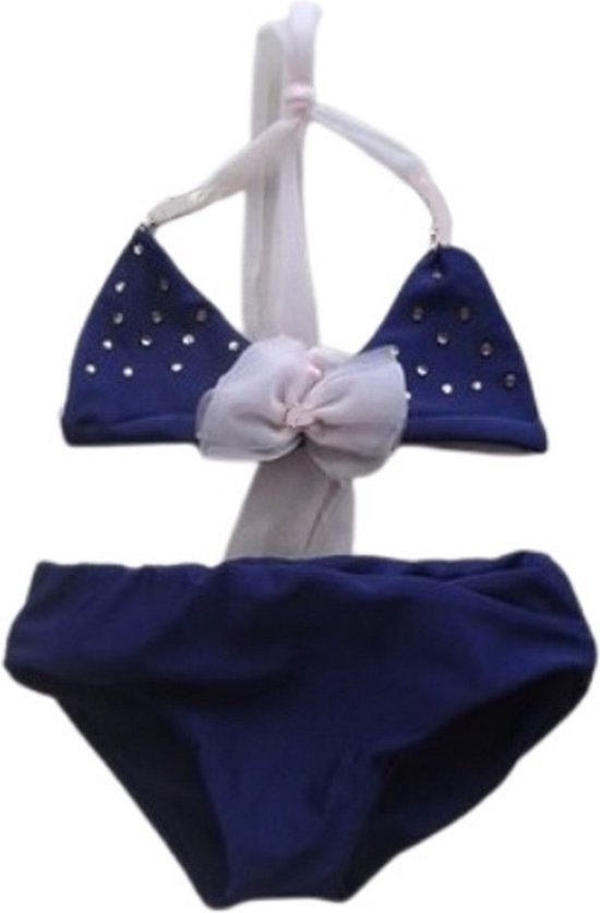 Maat 116 Bikini blauw Baby en kind donkerblauw zwemkleding roze strik