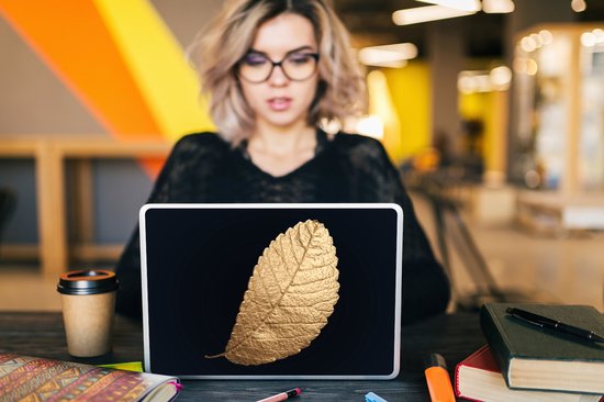 Autocollant pour ordinateur portable - 11,6 pouces - Or - Feuilles - Zwart - Plantes - Luxe - Nature - 30x21cm - Autocollants pour ordinateur portable - Peau pour ordinateur portable - Couverture