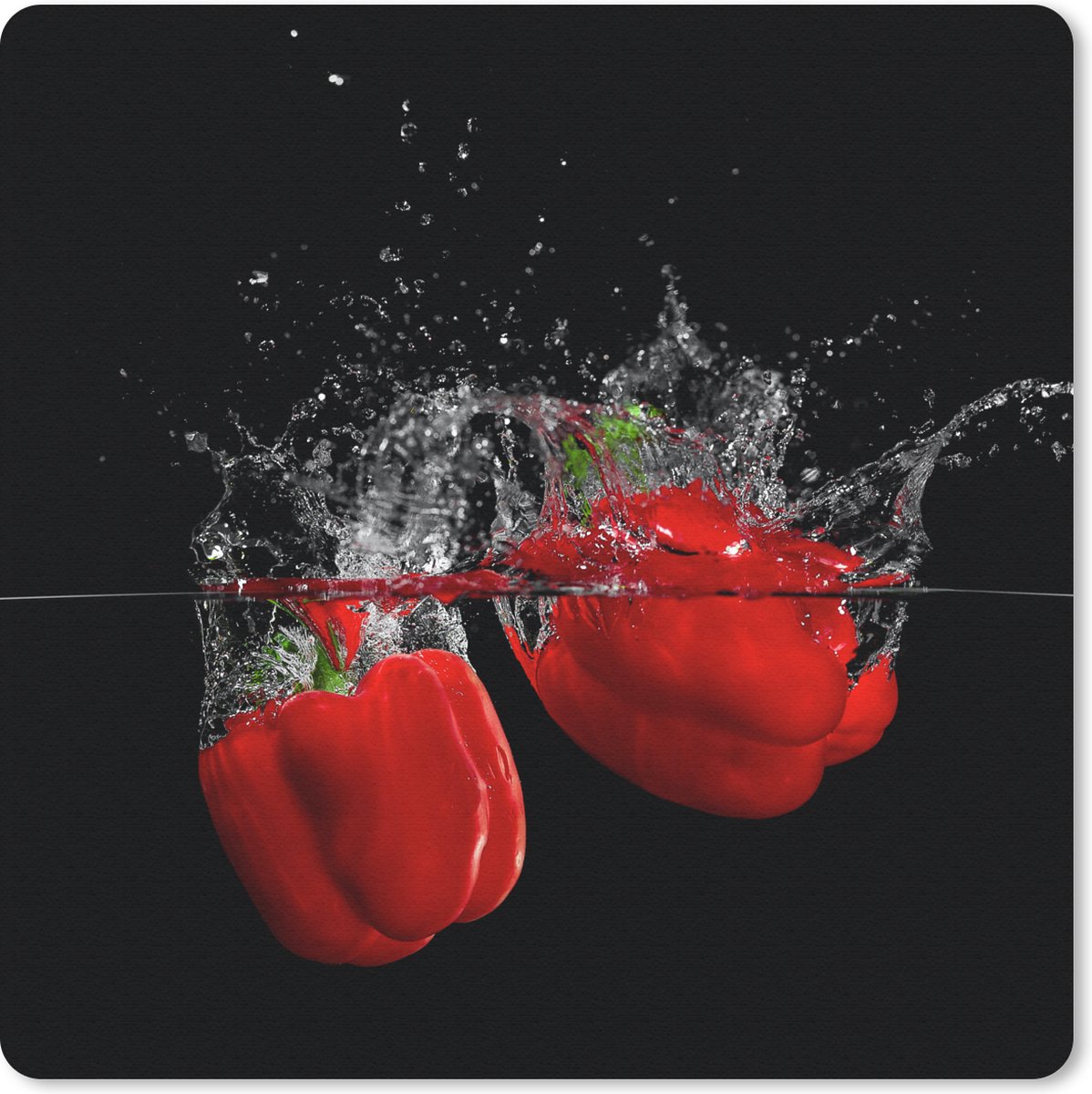Muismat 30x30 cm - Mousepad Paprika - Groente - Stilleven - Water - Rood - Muismatten