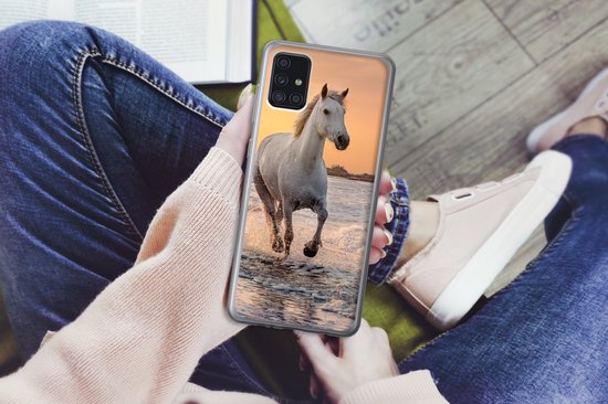 Telefoonhoesje Geschikt voor Samsung Galaxy A52 5G hoesje - Paarden - Zon - Zee - Strand - Dieren - Siliconen Telefoonhoesje Telefoonhoesje