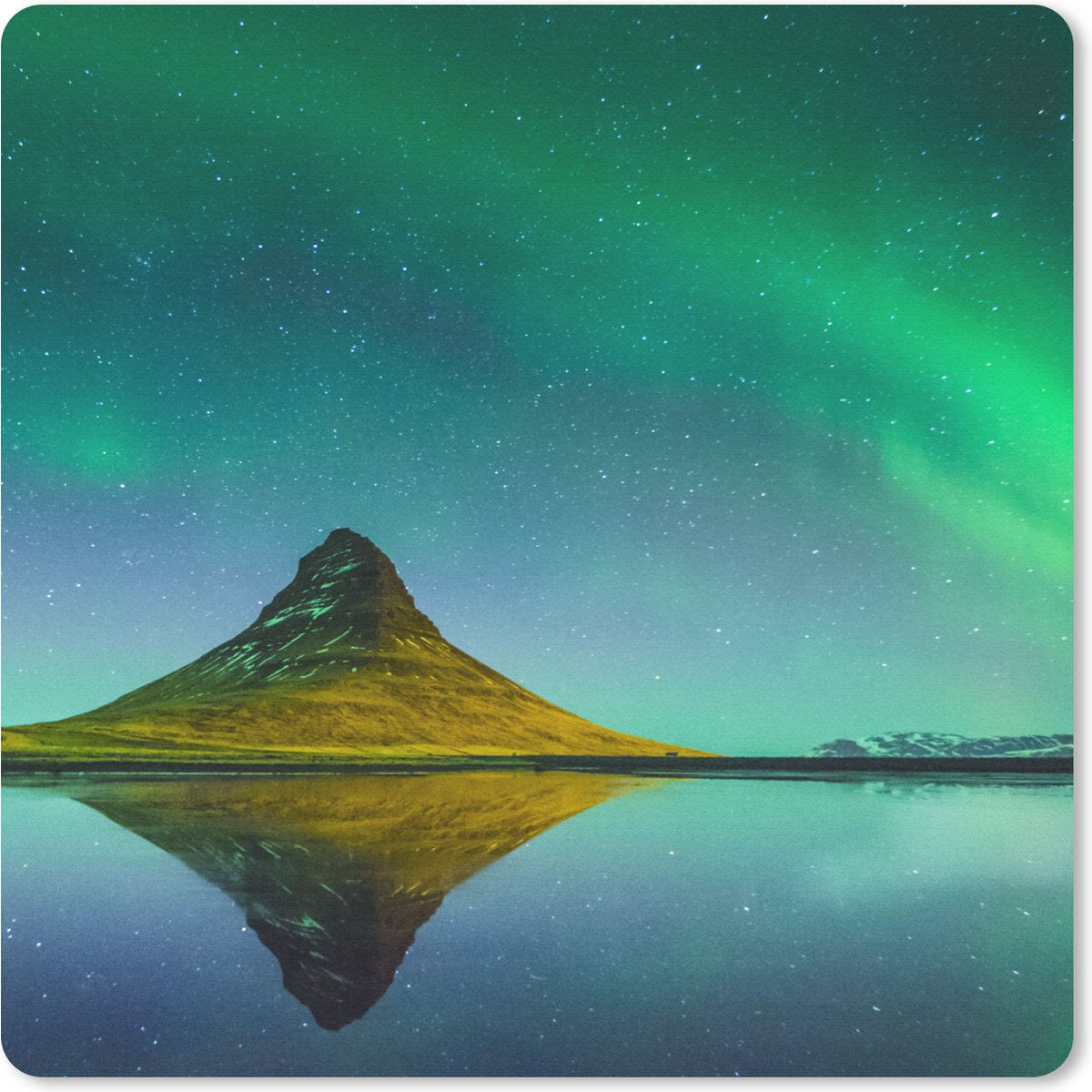Muismat 20x20 cm - Mousepad Noorderlicht - Berg - Water - IJsland - Natuur - Muismatten