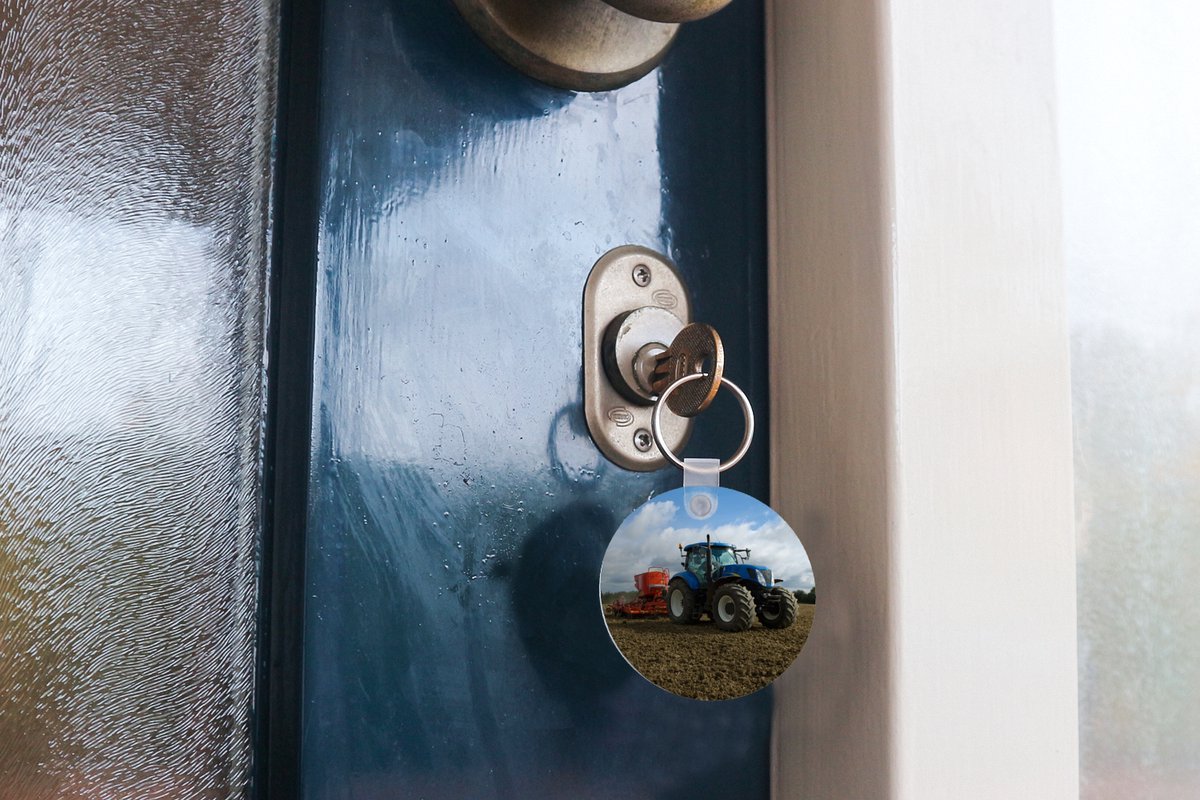 Porte clé tracteur agricole bleu en métal • Ateepique