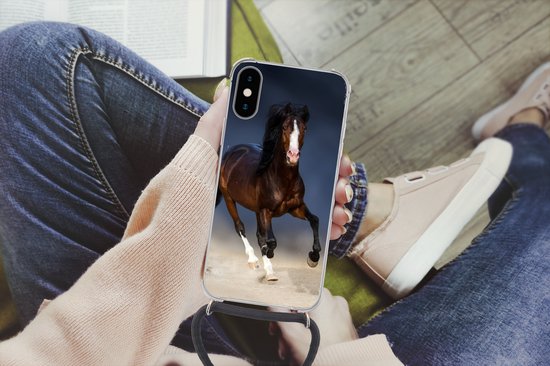 Coque avec cordon iPhone X - Paarden - Animaux - Sable - Siliconen - Bandoulière - Coque arrière avec cordon - Coque pour téléphone avec cordon - Coque avec corde