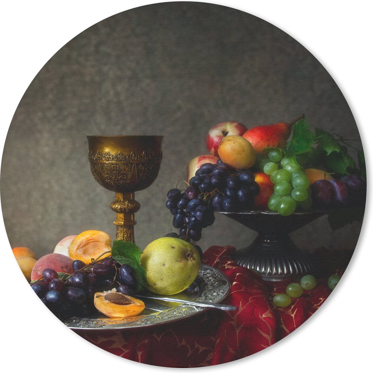 Muismat rond 40x40 cm - Mousepad Rustiek - Tafel - Fruit - Stilleven - Beker - Ronde muismatten