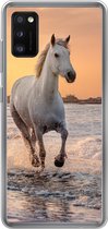 Geschikt voor Samsung Galaxy A41 hoesje - Paarden - Zon - Zee - Strand - Dieren - Siliconen Telefoonhoesje