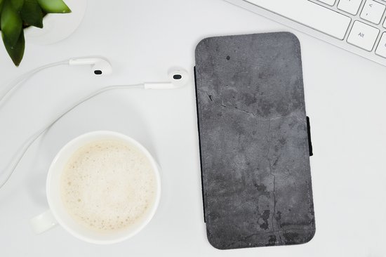 Bookcase pour iPhone 13 Mini Bookcase - Industriel - Béton - Grijs - Ardoise - Rétro - Avec compartiments - Étui portefeuille avec fermeture magnétique