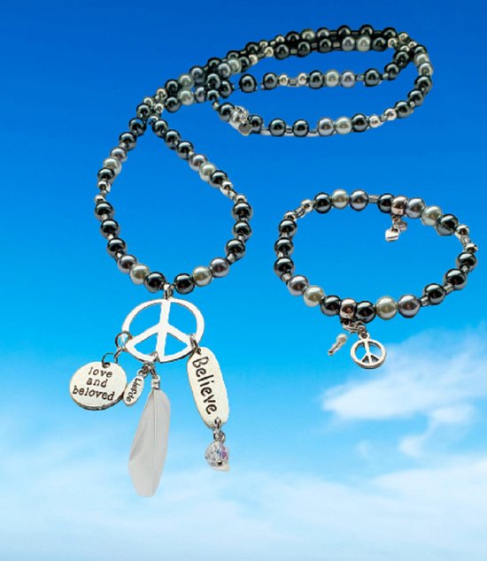 krom constant baseren Sieraden set ketting en armband Love - Peace - Luxe kralen ketting -  armband en... | bol.com