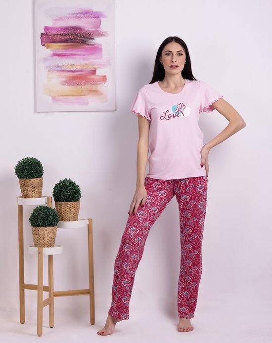 VANILLA - Love dames pyjama - Pyjamasets - Tweedelig - Viscose - Roze - PJ1510 - L