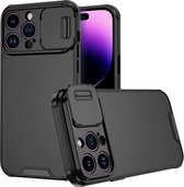 Mobigear Hoesje geschikt voor Apple iPhone 14 Pro Telefoonhoesje Hardcase | Mobigear Cam Slide Backcover met Camera Slider | iPhone 14 Pro Case | Back Cover - Zwart