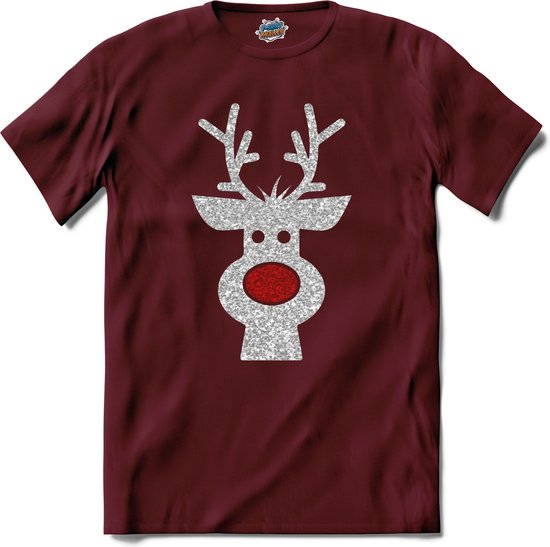 Kerst rendier buddy glitter - T-Shirt - Heren - Burgundy - Maat S