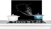 Spatscherm keuken 60x40 cm - Kookplaat achterwand Paarden - Portret - Zwart - Dieren - Muurbeschermer - Spatwand fornuis - Hoogwaardig aluminium