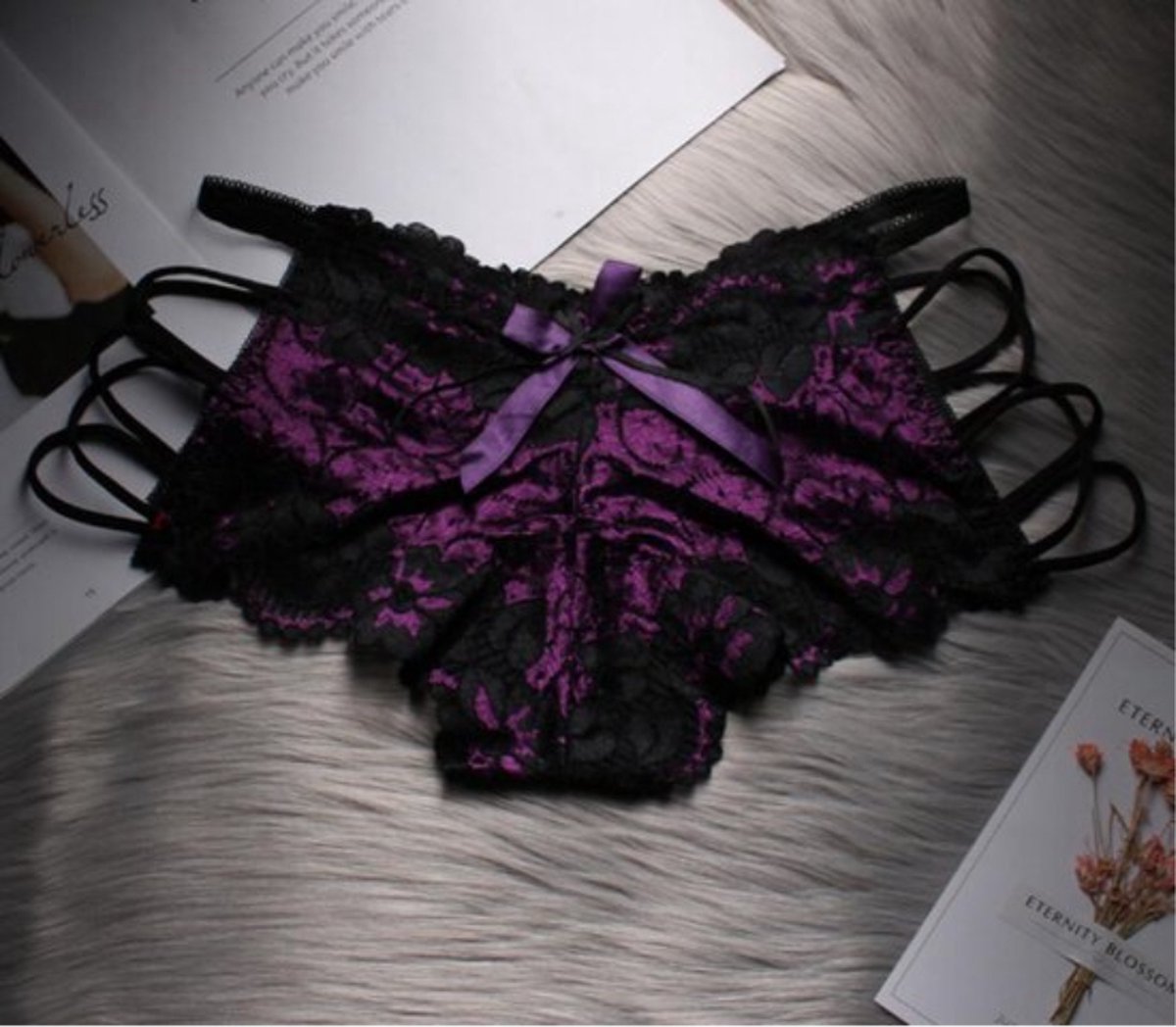 2 Stuks - Sexy stijlvolle Lingerie - Kanten Ondergoed - G-String Hoge Taille - Paars