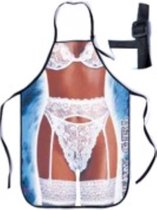 Barbecue schort - dame in witte lingerie - zomer - grappig - keukenschort - one size