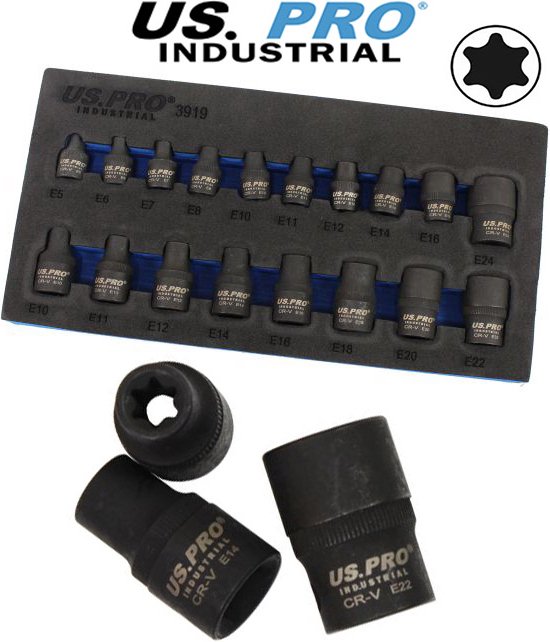 Foto: Professionele uitwendige torx krachtdoppenset e torx impact doppenset 18 delig in foam inlay