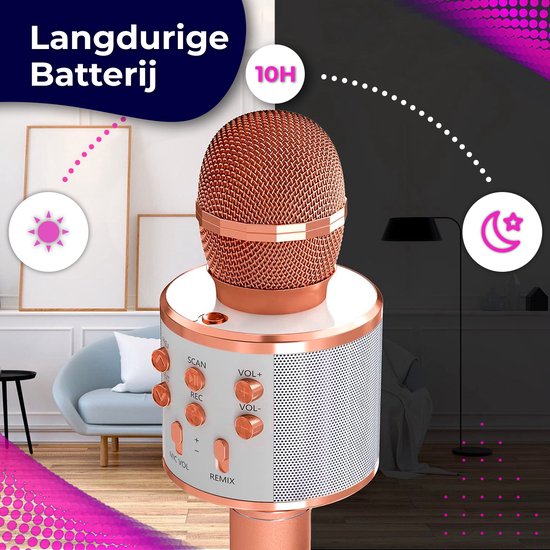 Karaoke Microfoon Bluetooth - Karaoke met LED Licht - Rosé Goud