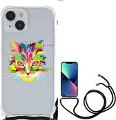 Silicone Case Geschikt voor iPhone 14 Smartphone hoesje met doorzichtige rand Cat Color