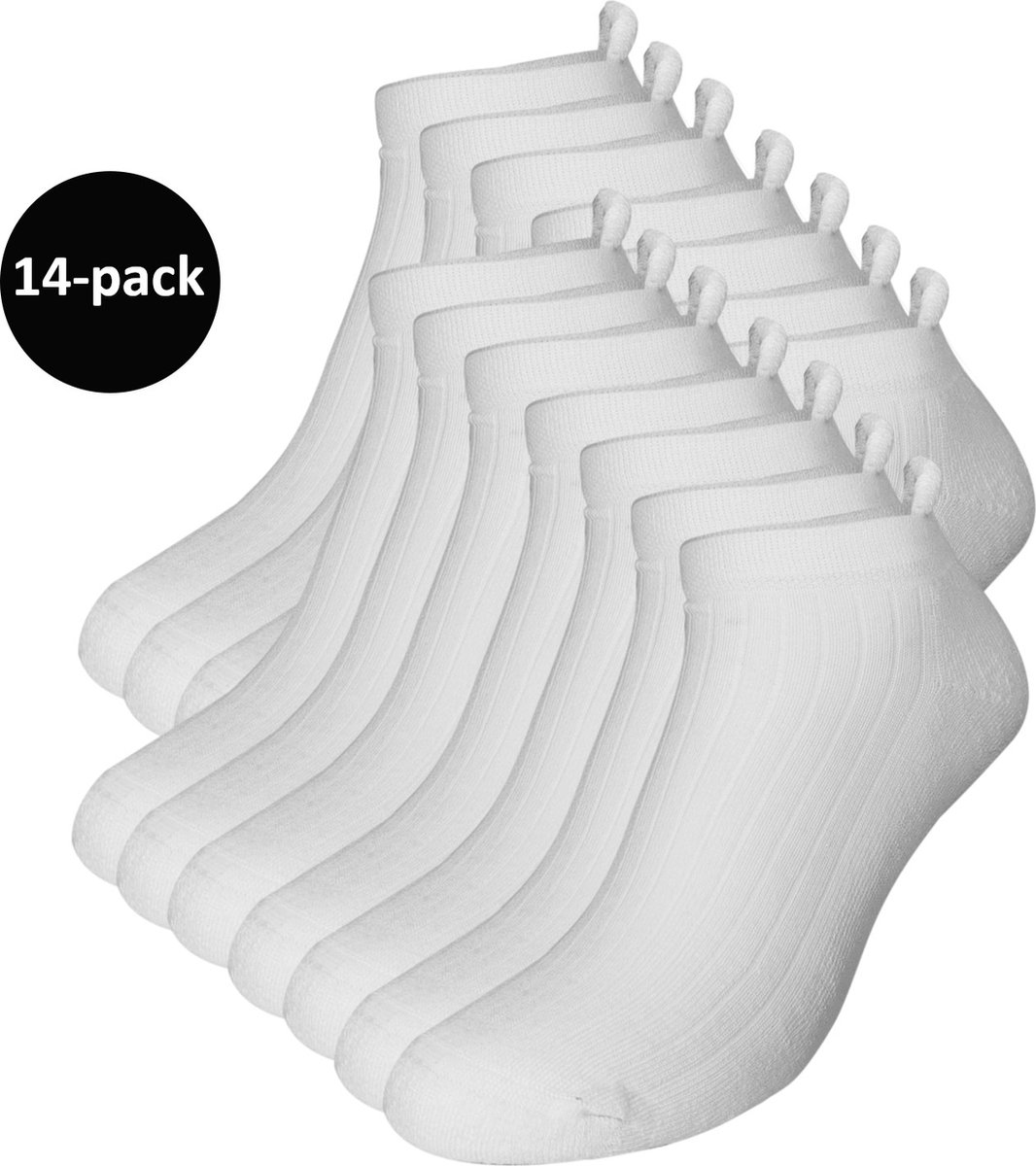 WeirdoSox sneakersokken - 14-pack - Met badstofzool en lipje - Wit - Dames - Maat 43-46