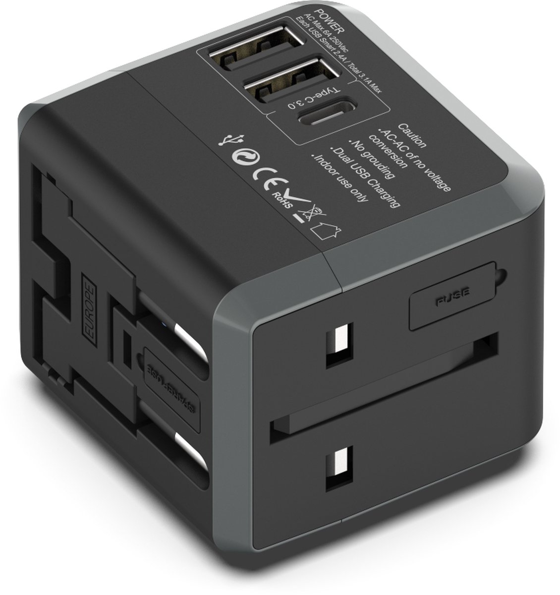12V-24V USB-adapter Met Omgekeerde Polariteitsbescherming – 4 Oplaadpoorten, Voor Auto, Vrachtwagen Of Boot. Beveiligd Tegen Overspanning En Overstroom. Compact En Stevig.
