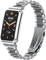 Stalen Smartwatch bandje - Geschikt voor Xiaomi Smart Band 7 Pro stalen bandje - zilver/zwart - Strap-it Horlogeband / Polsband / Armband