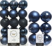 Decoris kerstballen - 46x st - donkerblauw - 6 en 8 cm - kunststof