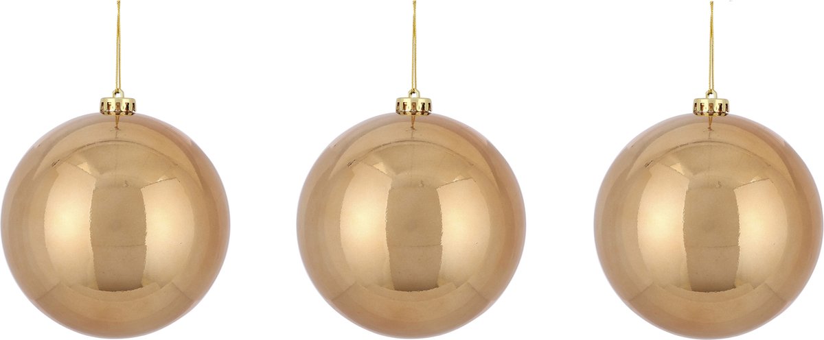 Mica Decorations Kerstballen - 3 stuks - kunststof - licht koper - 15 cm