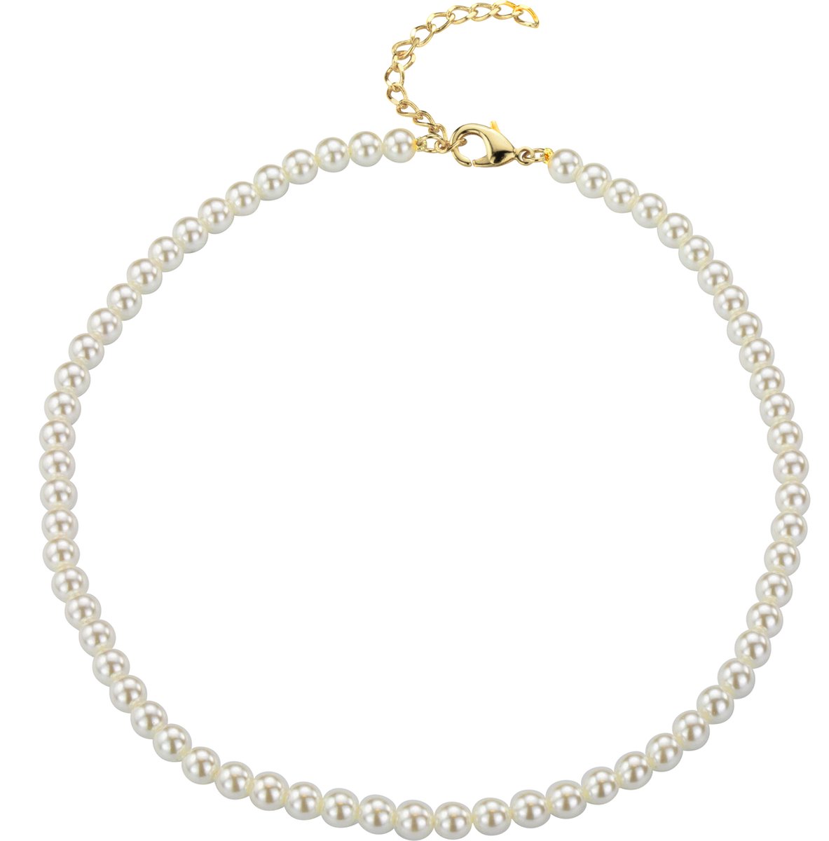 Traveller Ketting - Collier Dames - Parelcollier - Parelketting dames - Goudkleurig - Parels ø 6 mm - Wit - Ketting 40 cm - Verguld - 741640